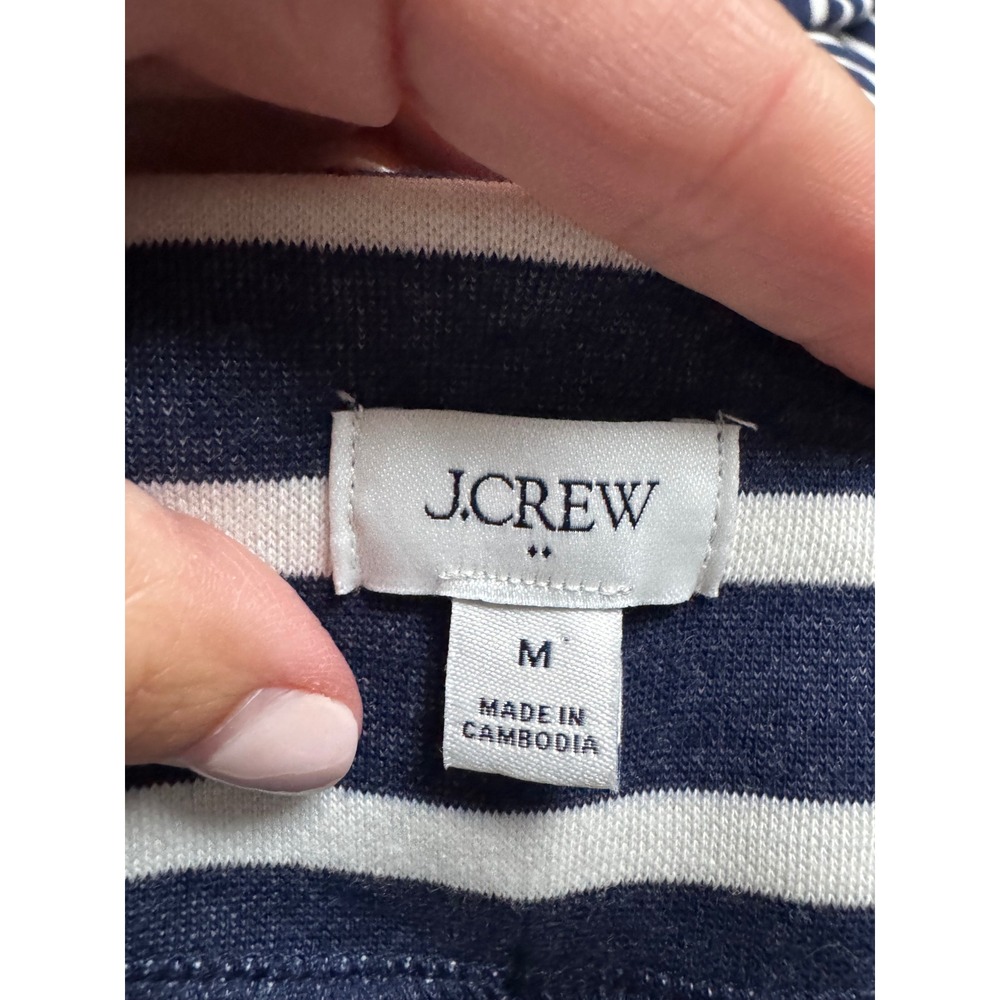 J.Crew Sweatshirt Womens M Navy Blue White Striped Mock Neck Fleece Lined Boxy - Picture 5 of 8